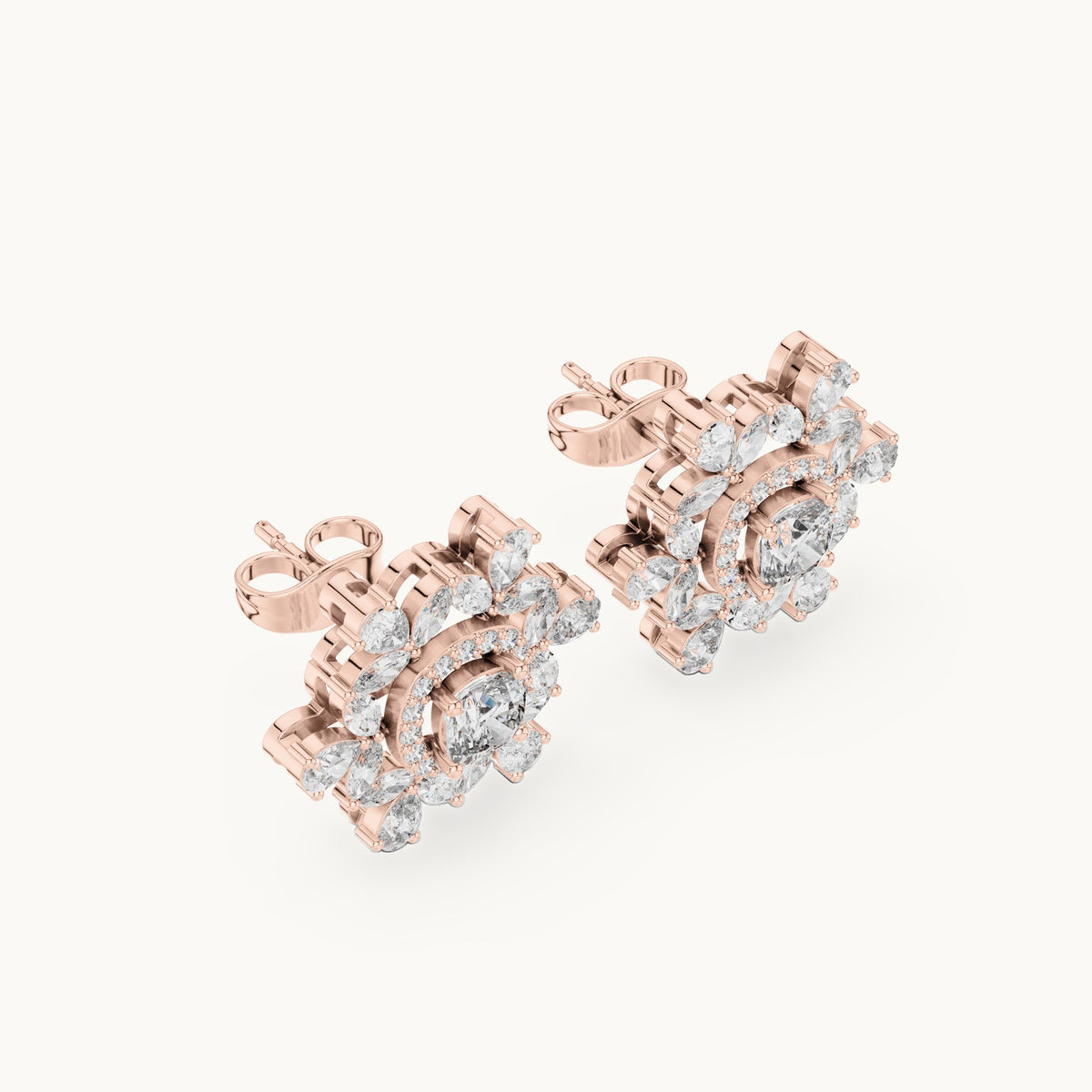 Cushion-cut, marquise and pear lab-grown diamond snowflake halo stud earrings in rose gold, 1.80 CT TW, view 2