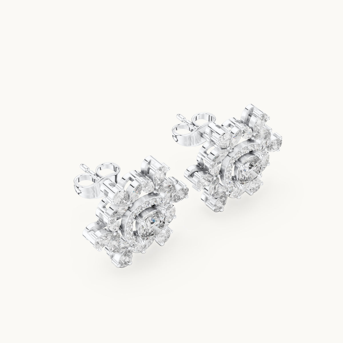 Cushion-cut, marquise and pear lab-grown diamond snowflake halo stud earrings in white gold, 1.80 CT TW, view 2