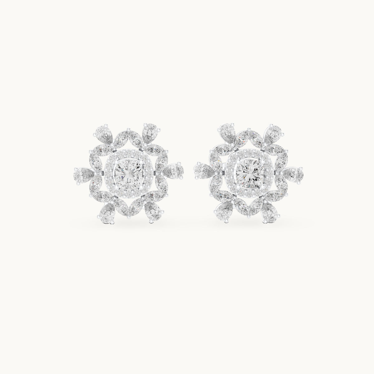 Cushion-cut, marquise and pear lab-grown diamond snowflake halo stud earrings in white gold, 1.80 CT TW, view 4