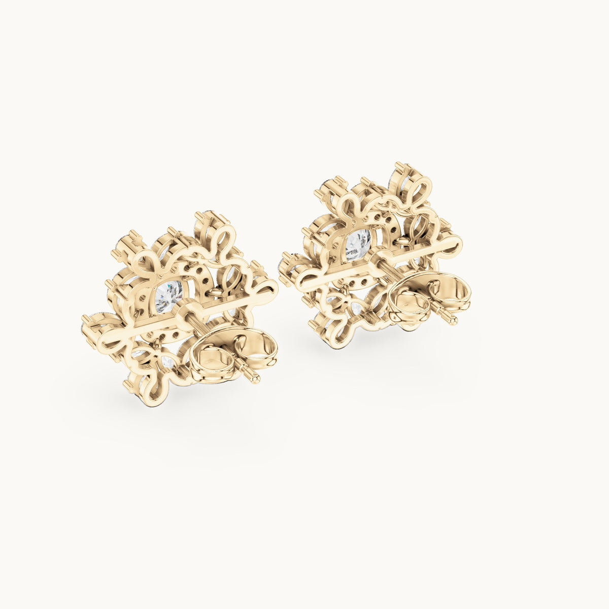Cushion-cut, marquise and pear lab-grown diamond snowflake halo stud earrings in yellow gold, 1.80 CT TW, view 3