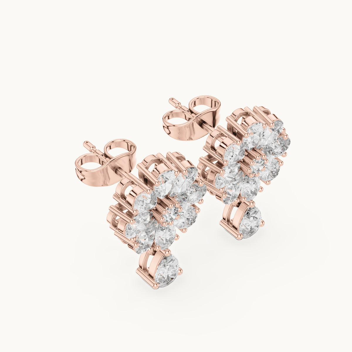 Pear and round lab-grown diamond flower cluster drop earrings in rose gold, 1.73 CT TW, view 2