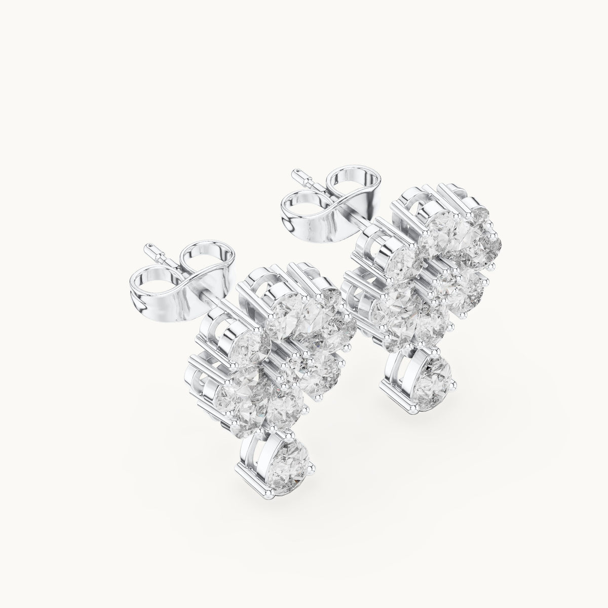 Pear and round lab-grown diamond flower cluster drop earrings in white gold, 1.73 CT TW, view 2