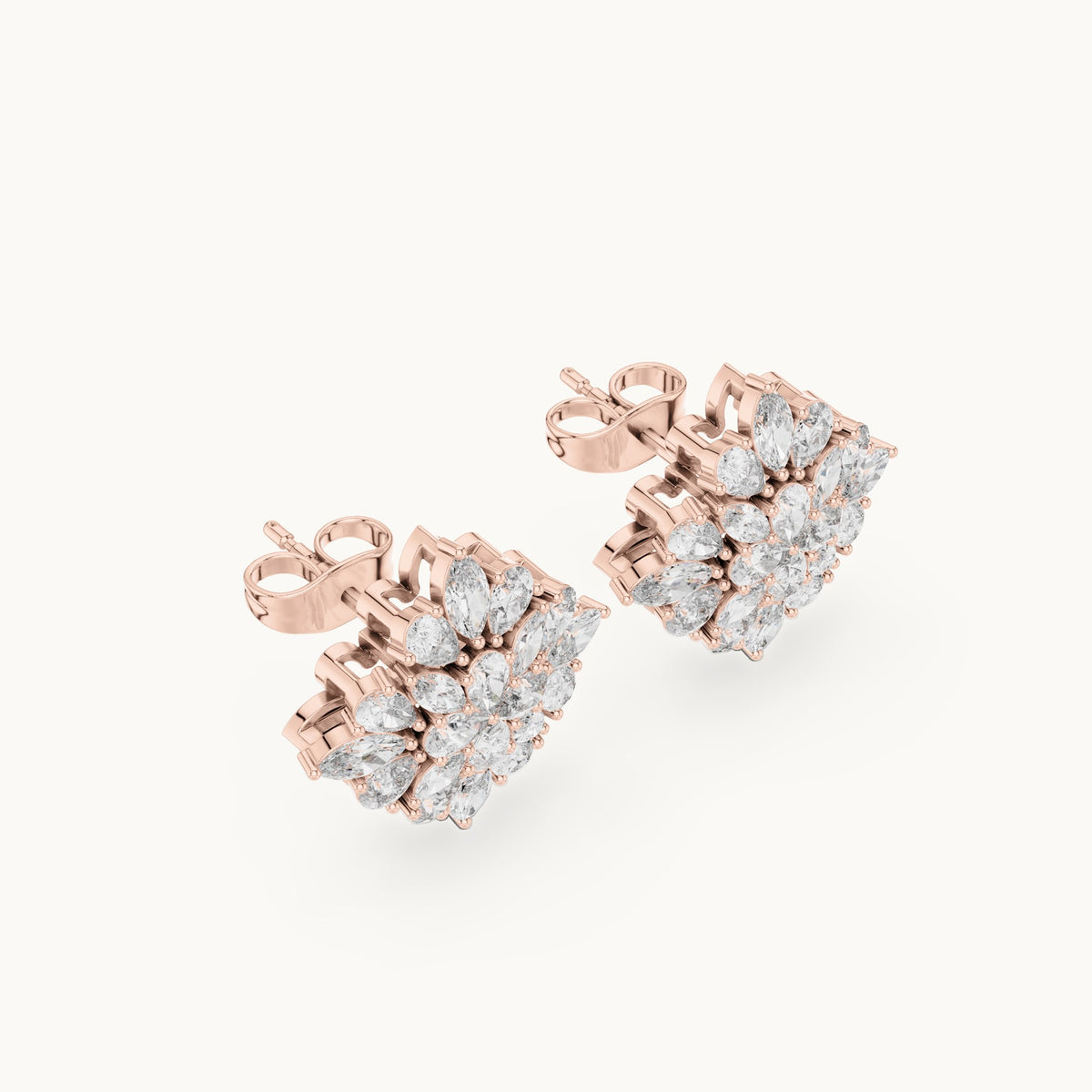 Pear and marquise lab-grown diamond kite cluster stud earrings in rose gold, 1.62 CT TW, view 2