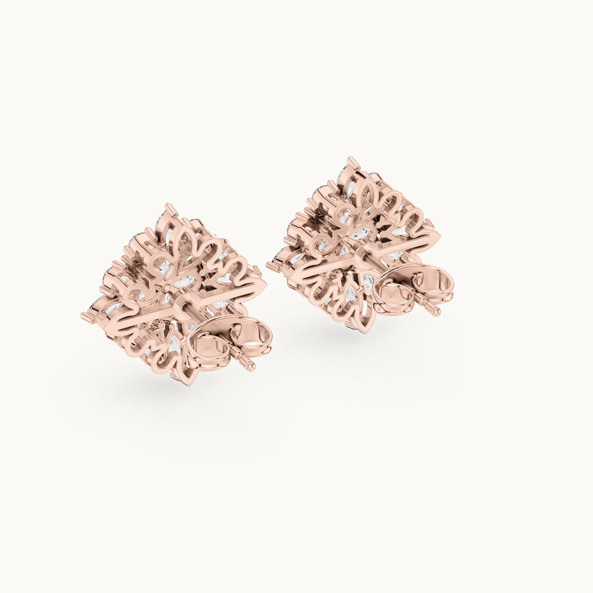 Pear and marquise lab-grown diamond kite cluster stud earrings in rose gold, 1.62 CT TW, view 3