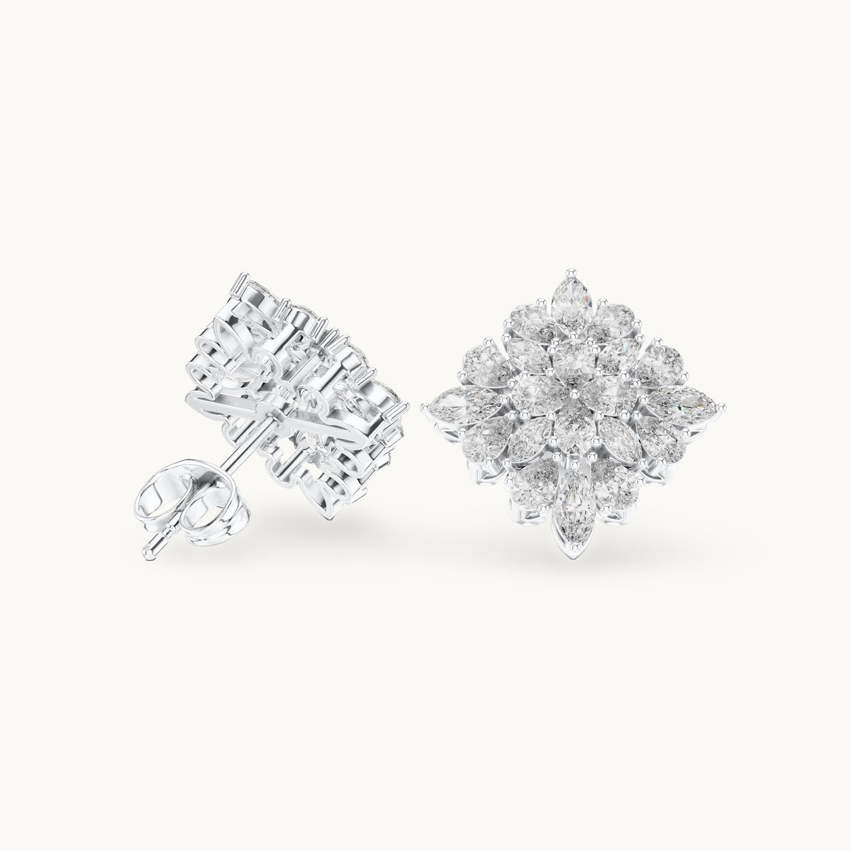 Pear and marquise lab-grown diamond kite cluster stud earrings in white gold, 1.62 CT TW, view 1