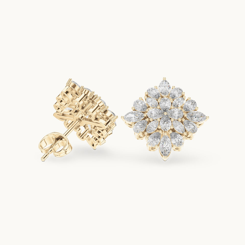Pear and marquise lab-grown diamond kite cluster stud earrings in yellow gold, 1.62 CT TW, view 1