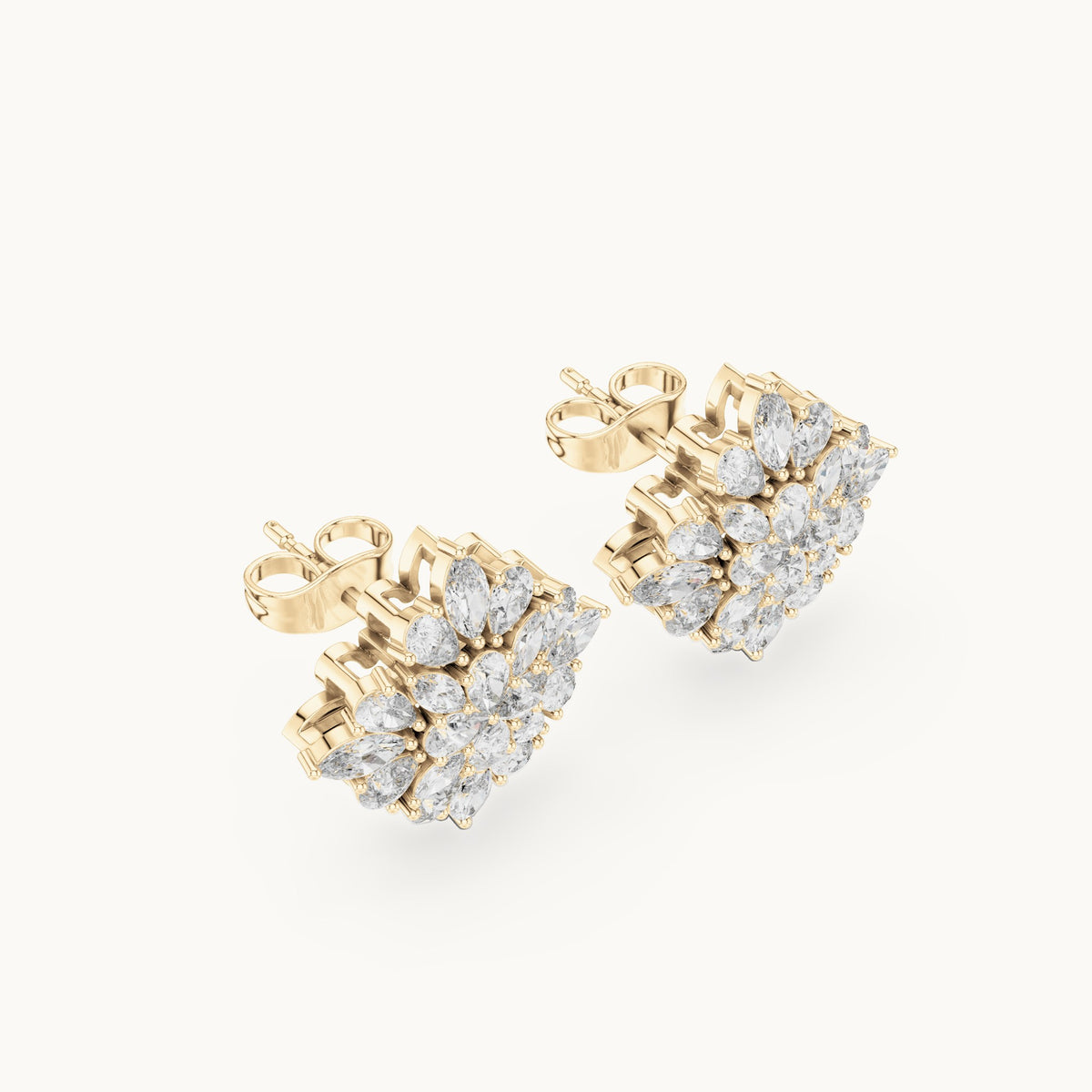 Pear and marquise lab-grown diamond kite cluster stud earrings in yellow gold, 1.62 CT TW, view 2