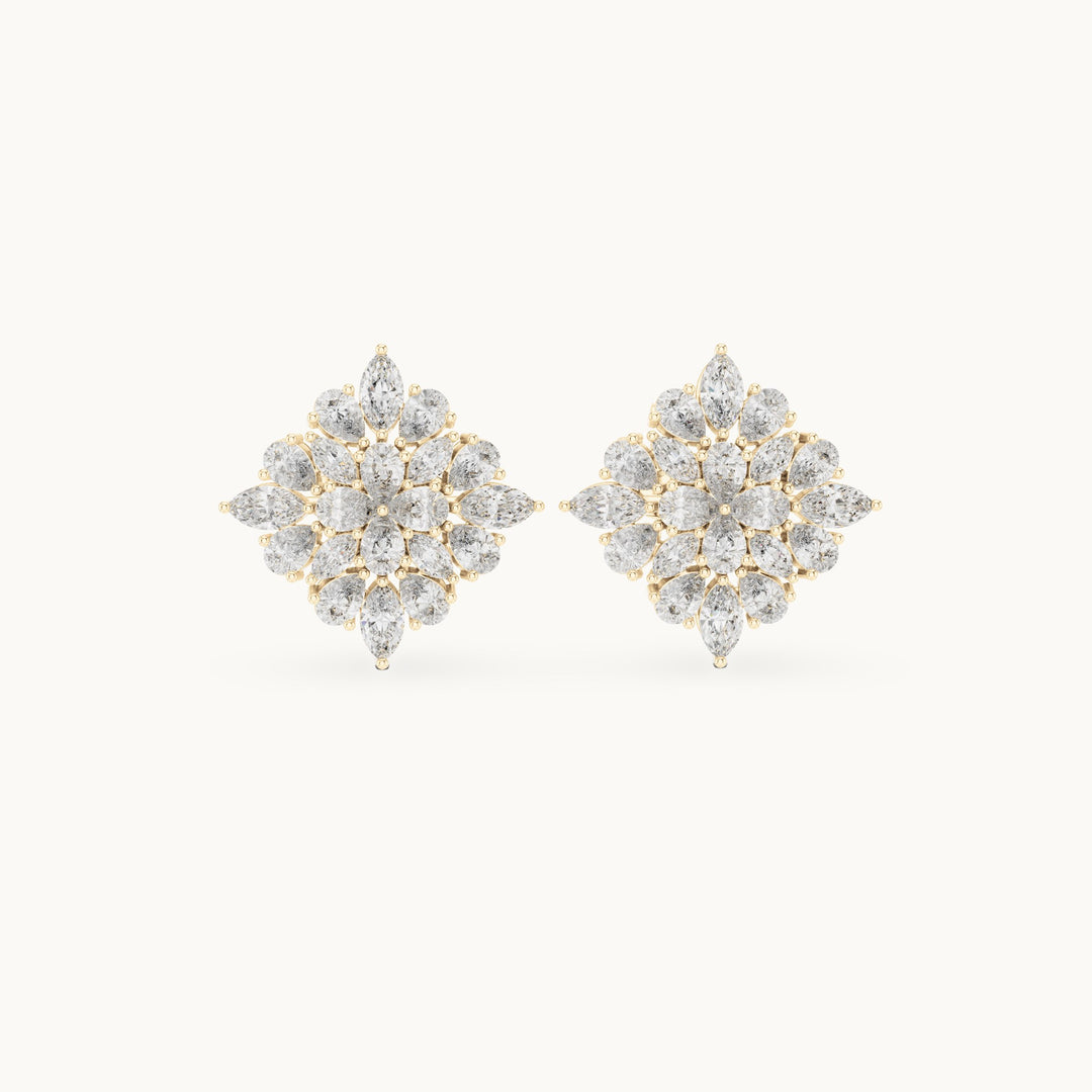 Pear and marquise lab-grown diamond kite cluster stud earrings in yellow gold, 1.62 CT TW, view 4