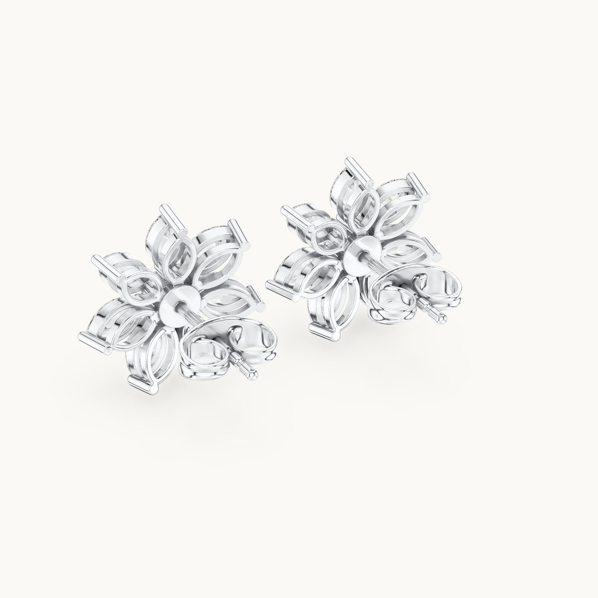 Marquise and round lab-grown diamond flower stud earrings in white gold, 1.59 CT TW, view 3