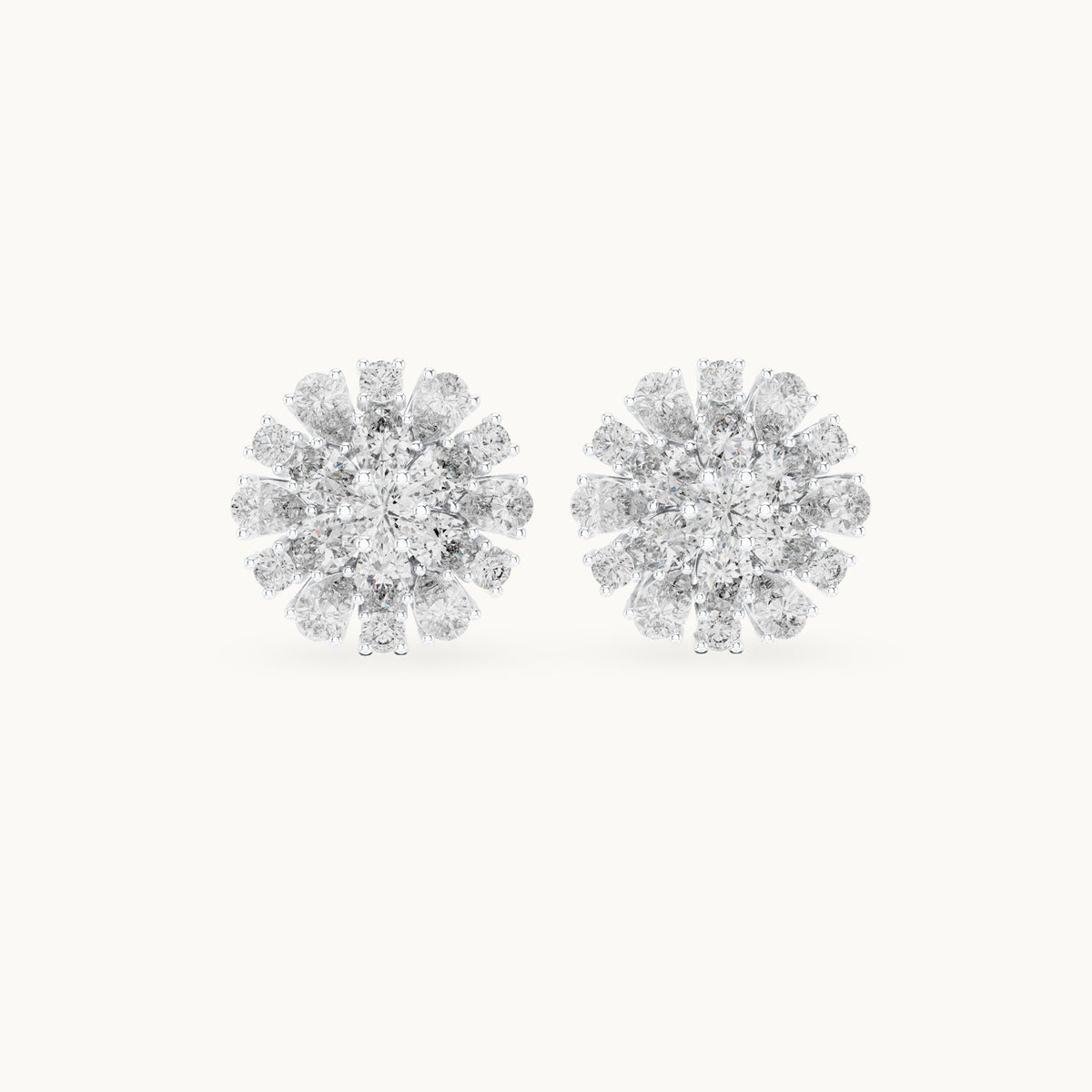 Pear, oval and round lab-grown diamond sunburst cluster stud earrings in white gold, 2.65 CT TW, view 4