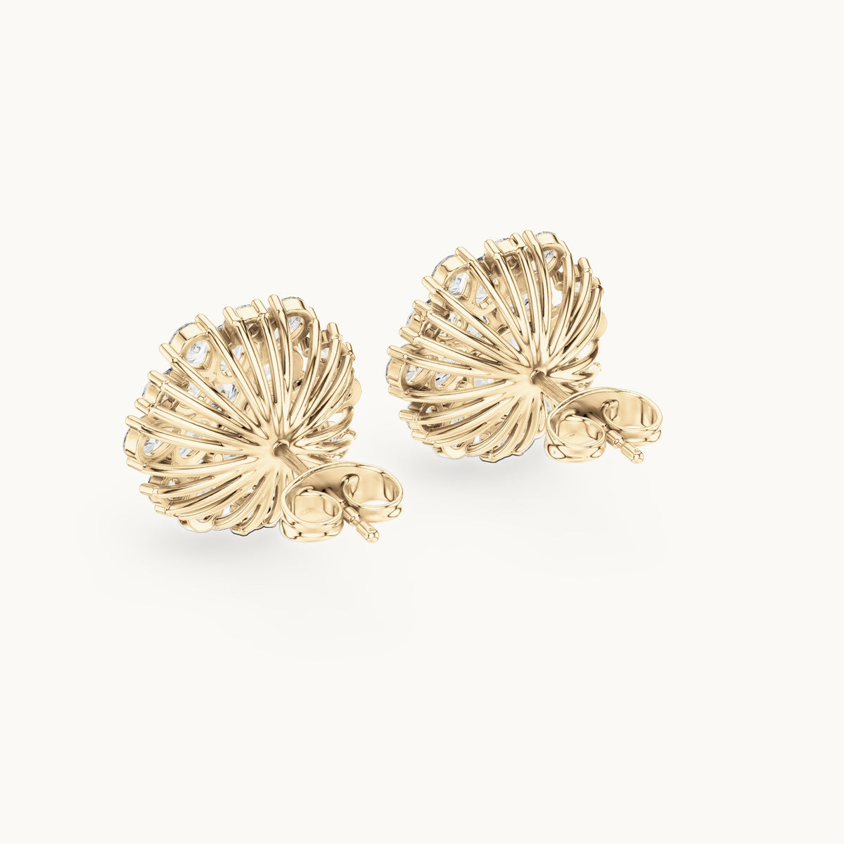 Pear, oval and round lab-grown diamond sunburst cluster stud earrings in yellow gold, 2.65 CT TW, view 3