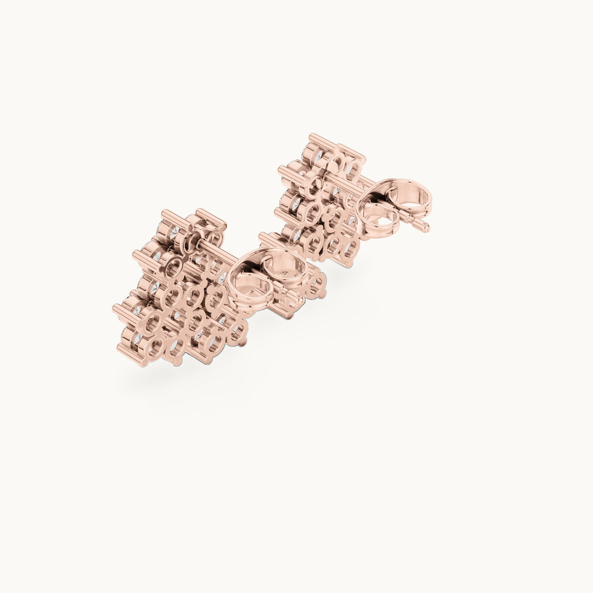 Round lab-grown diamond triple flower cluster stud earrings in rose gold, 1.74 CT TW, view 3