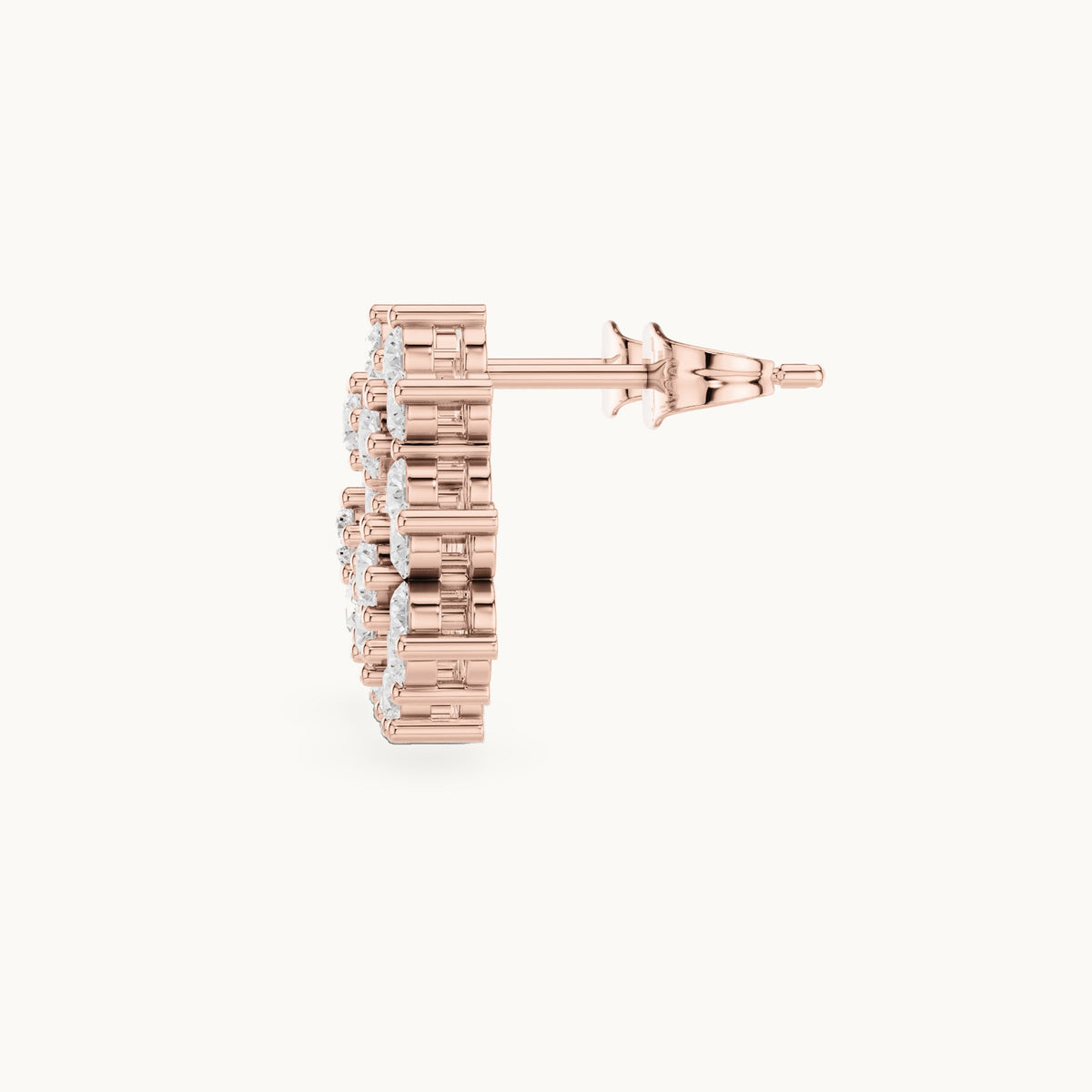 Round lab-grown diamond triple flower cluster stud earrings in rose gold, 1.74 CT TW, view 4