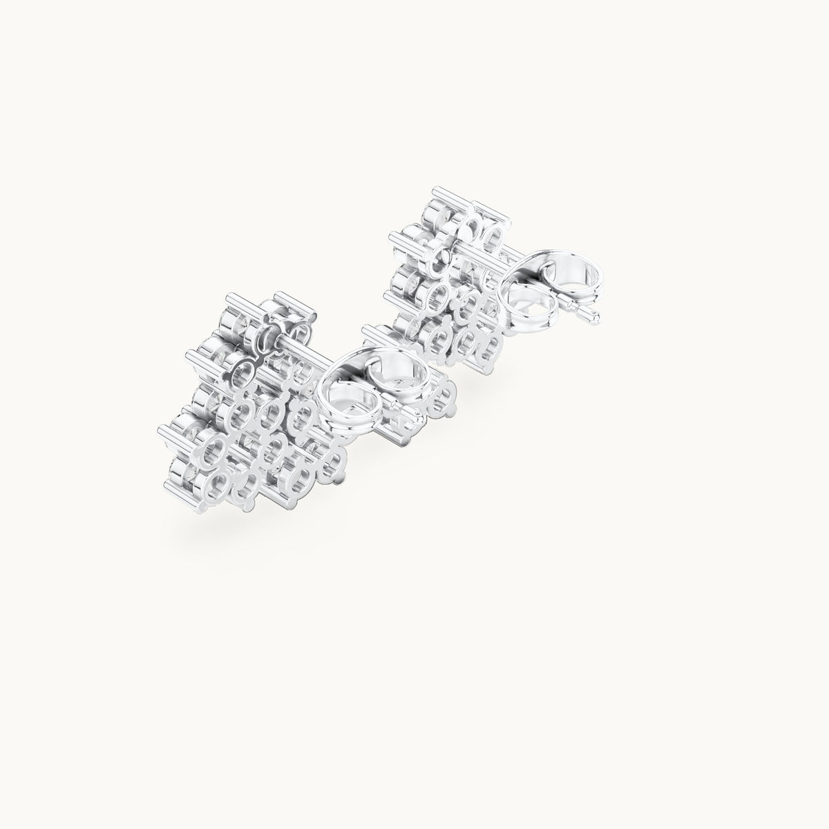 Round lab-grown diamond triple flower cluster stud earrings in white gold, 1.74 CT TW, view 3