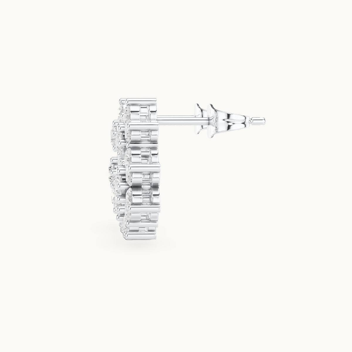 Round lab-grown diamond triple flower cluster stud earrings in white gold, 1.74 CT TW, view 4