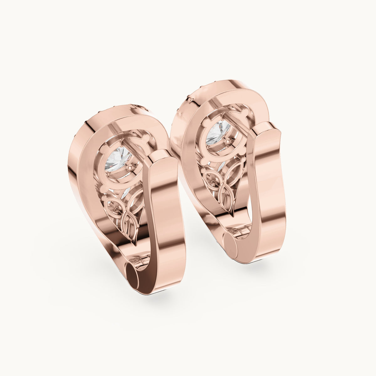 Round and marquise lab-grown diamond teardrop halo earrings in rose gold, 1.47 CT TW, view 3