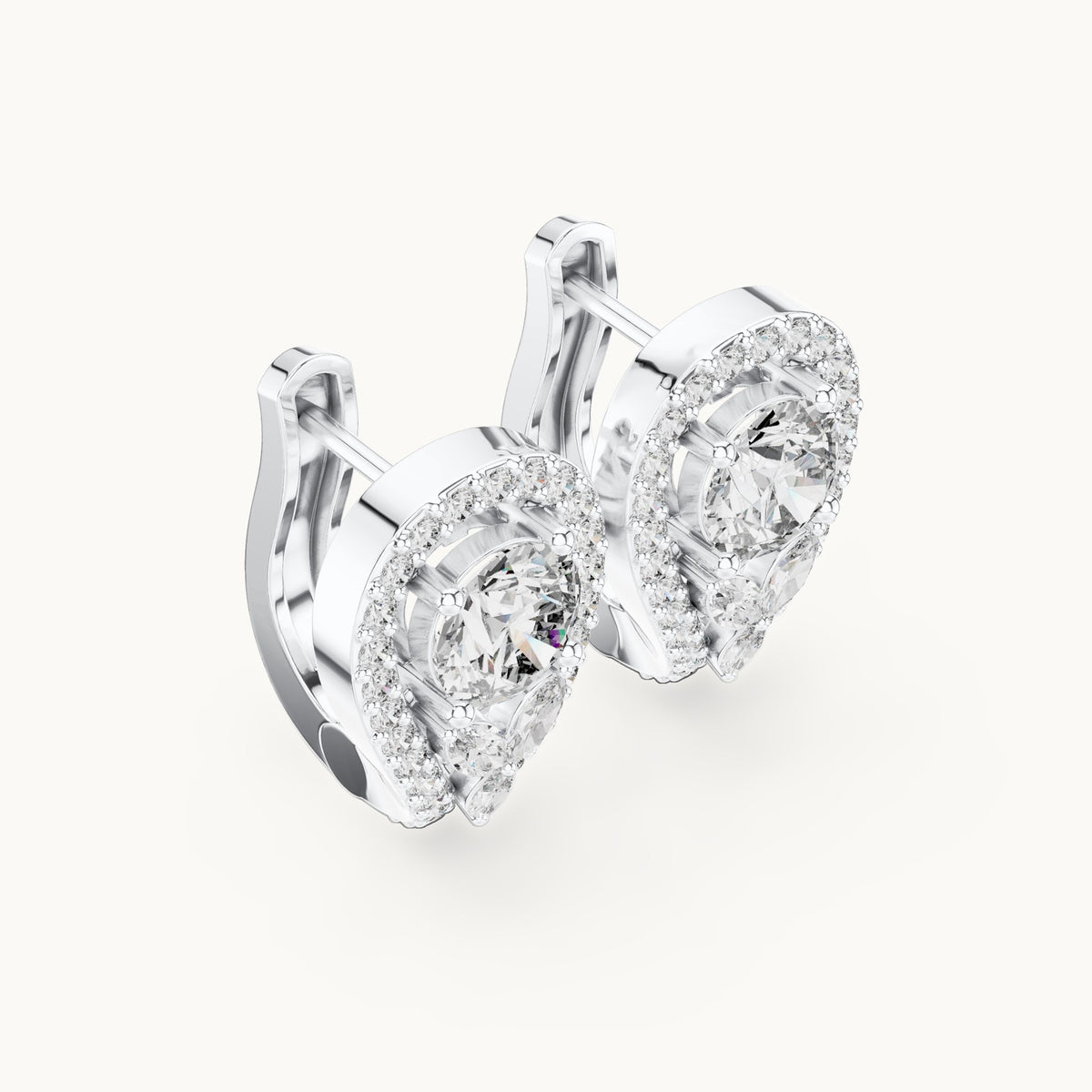 Round and marquise lab-grown diamond teardrop halo earrings in white gold, 1.47 CT TW, view 2