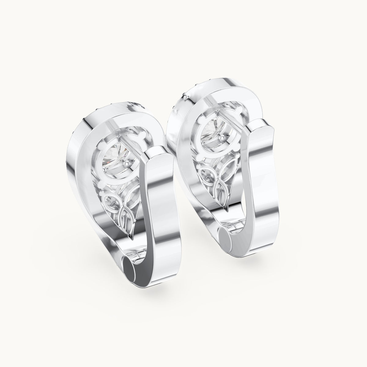 Round and marquise lab-grown diamond teardrop halo earrings in white gold, 1.47 CT TW, view 3