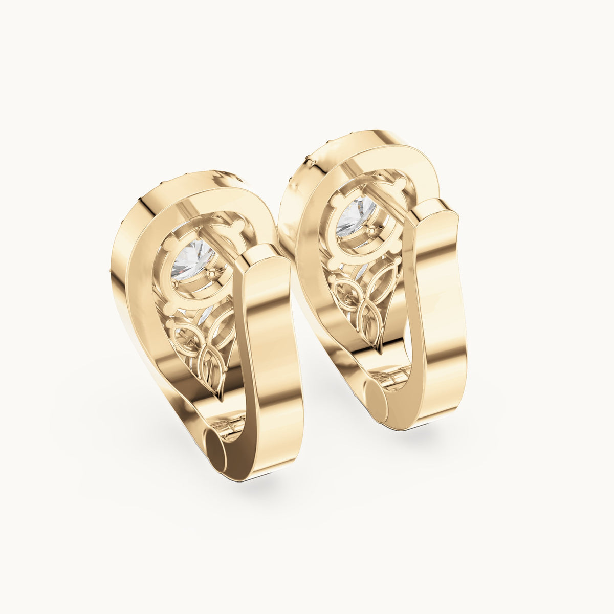 Round and marquise lab-grown diamond teardrop halo earrings in yellow gold, 1.47 CT TW, view 3