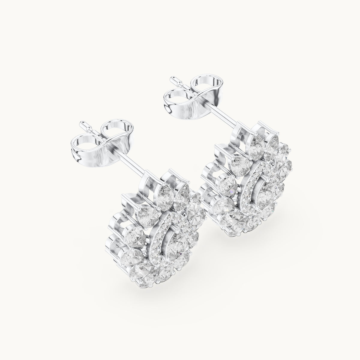 Pear and round lab-grown diamond halo cluster stud earrings in white gold, 1.30 CT TW, view 2