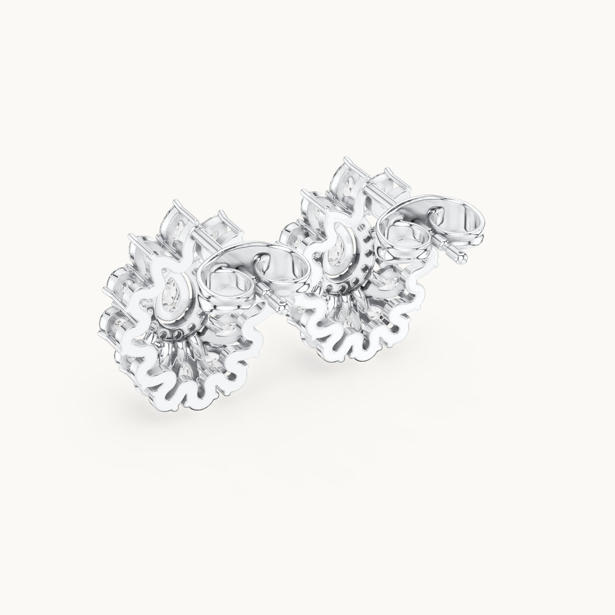 Pear and round lab-grown diamond halo cluster stud earrings in white gold, 1.30 CT TW, view 3
