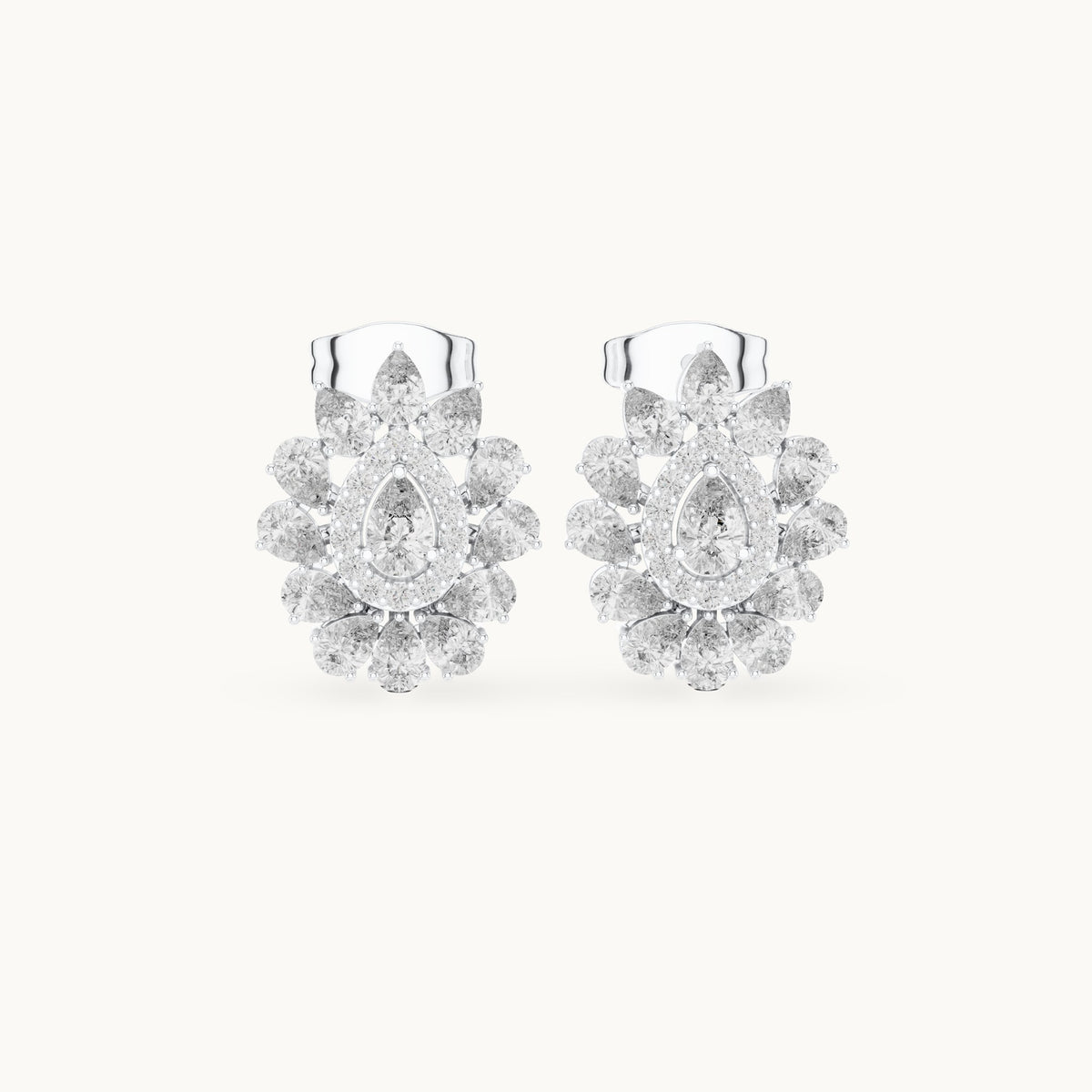 Pear and round lab-grown diamond halo cluster stud earrings in white gold, 1.30 CT TW, view 4