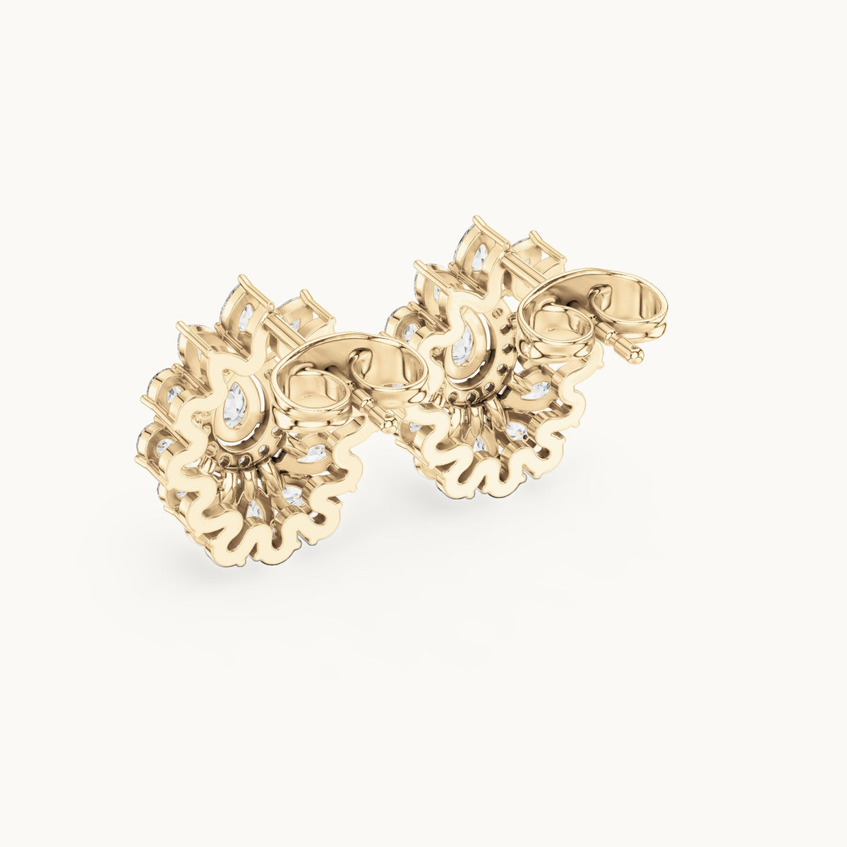 Pear and round lab-grown diamond halo cluster stud earrings in yellow gold, 1.30 CT TW, view 3