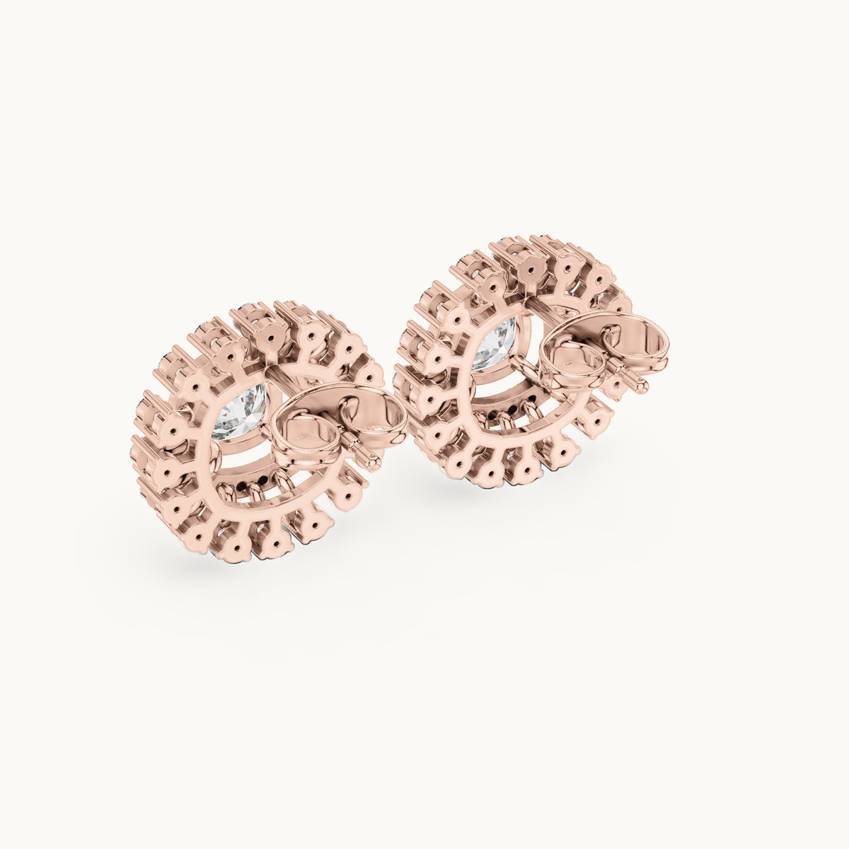 Cushion-cut and round lab-grown diamond double halo stud earrings in rose gold, 2.02 CT TW, view 3
