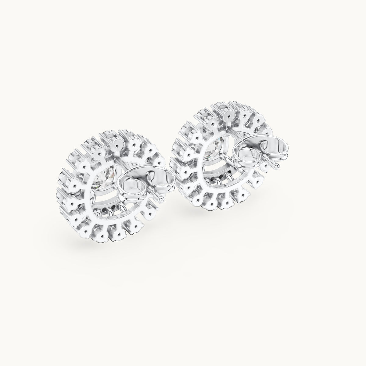 Cushion-cut and round lab-grown diamond double halo stud earrings in white gold, 2.02 CT TW, view 3