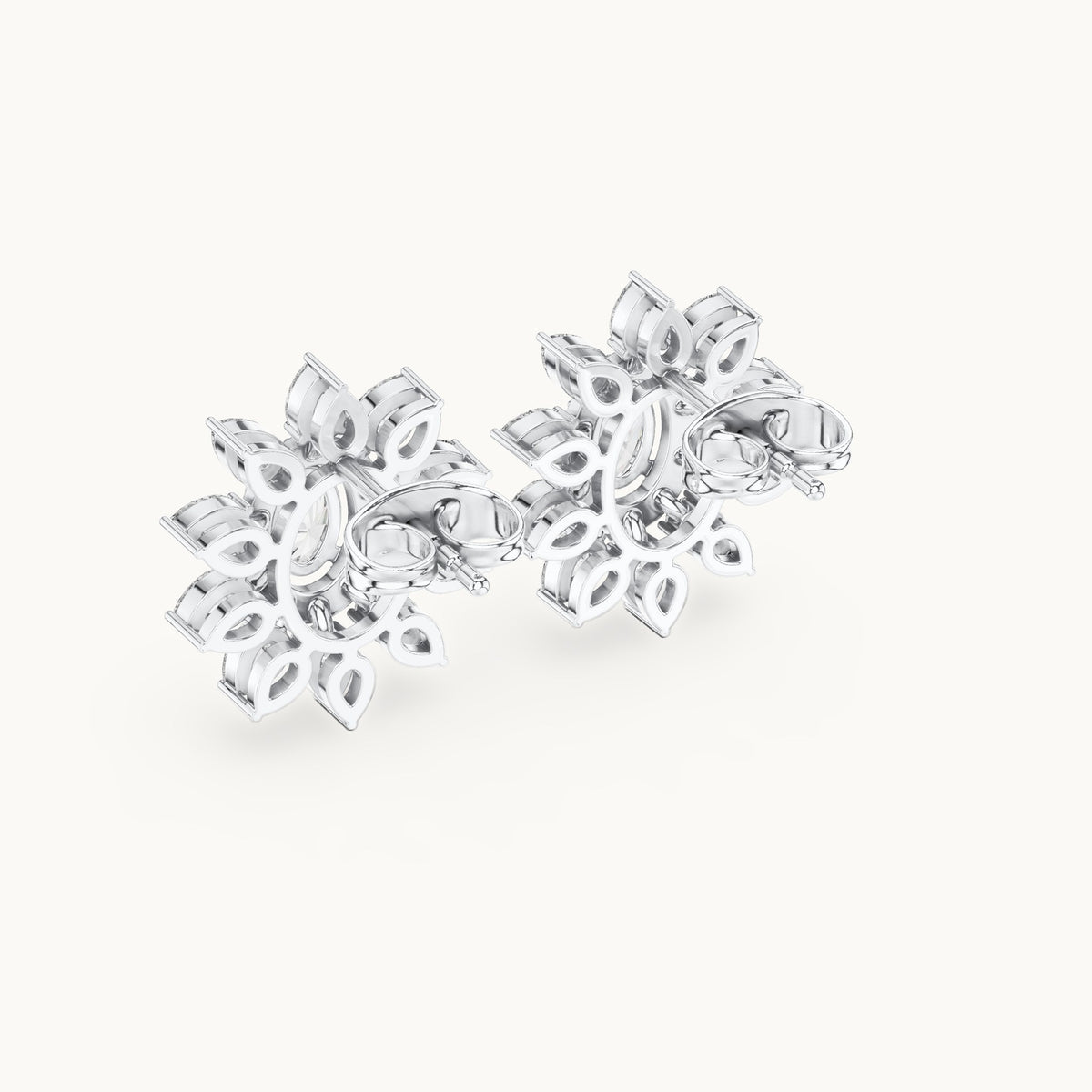 Pear, oval and round lab-grown diamond sunflower halo stud earrings in white gold, 1.50 CT TW, view 3