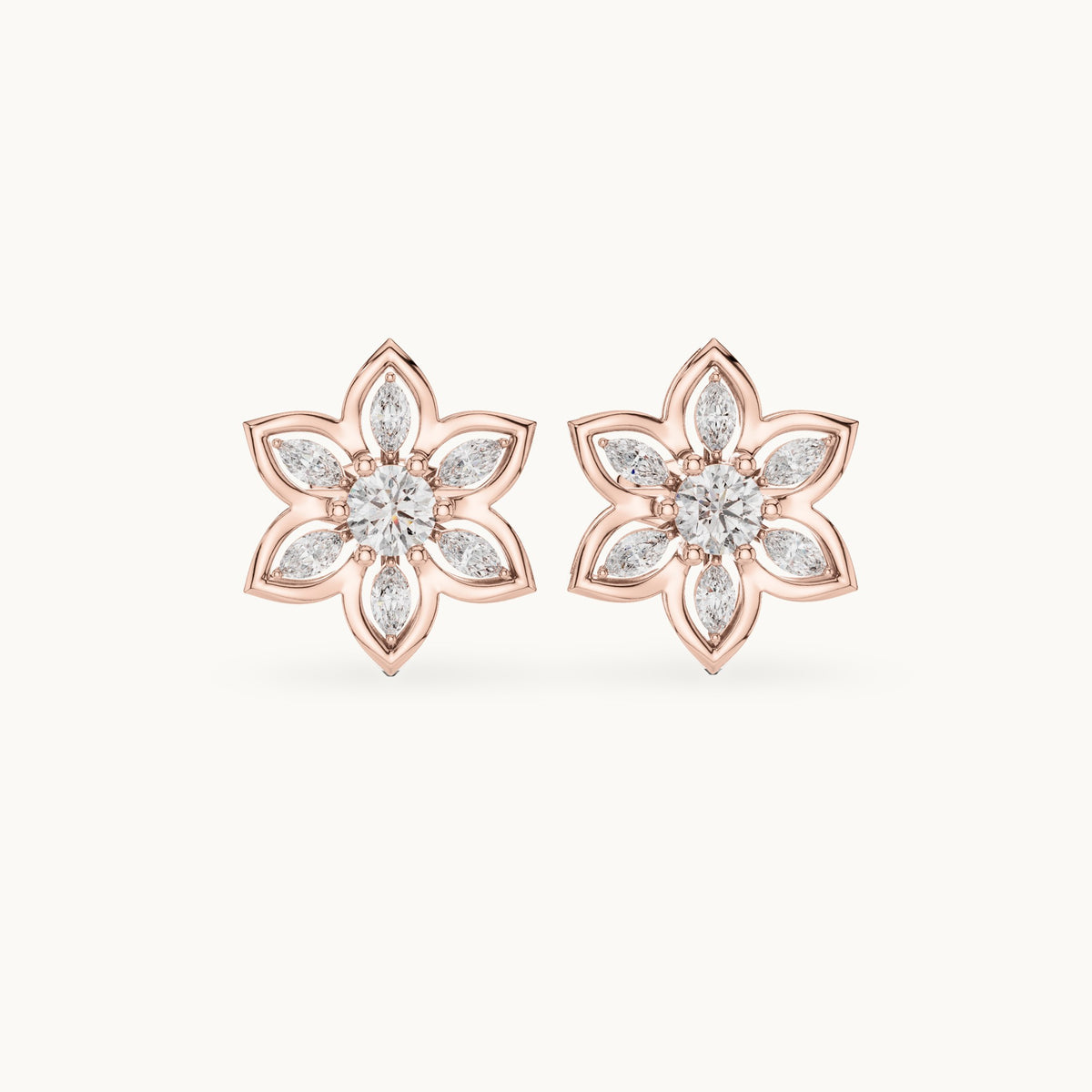 Round and marquise lab-grown diamond floral stud earrings in rose gold, 0.66 CT TW, view 4