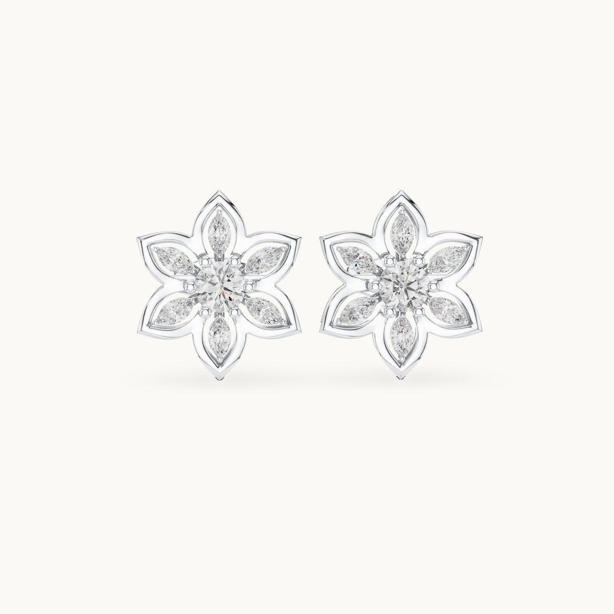 Round and marquise lab-grown diamond floral stud earrings in white gold, 0.66 CT TW, view 4