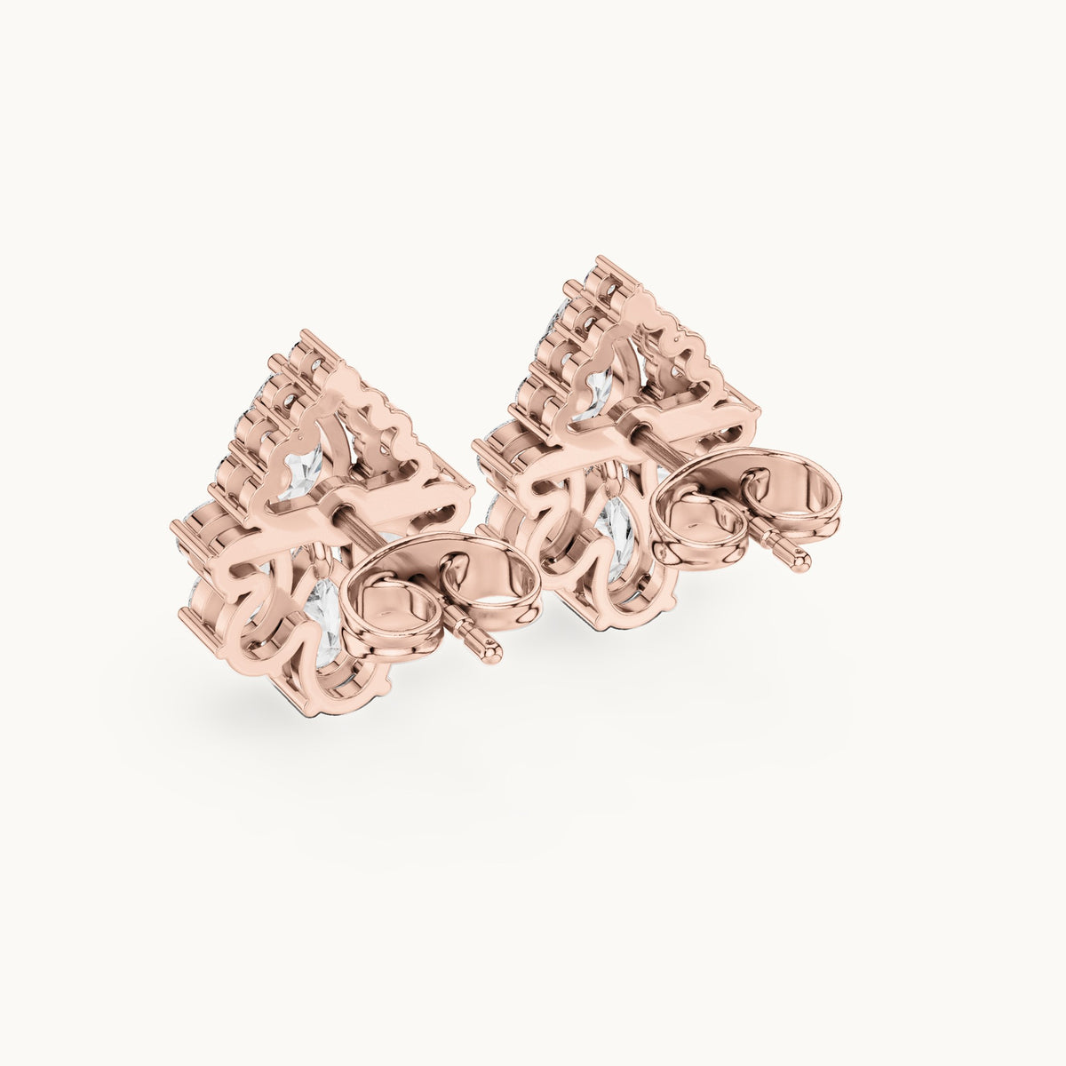 Pear and round lab-grown diamond teardrop cluster stud earrings in rose gold, 1.97 CT TW, view 3