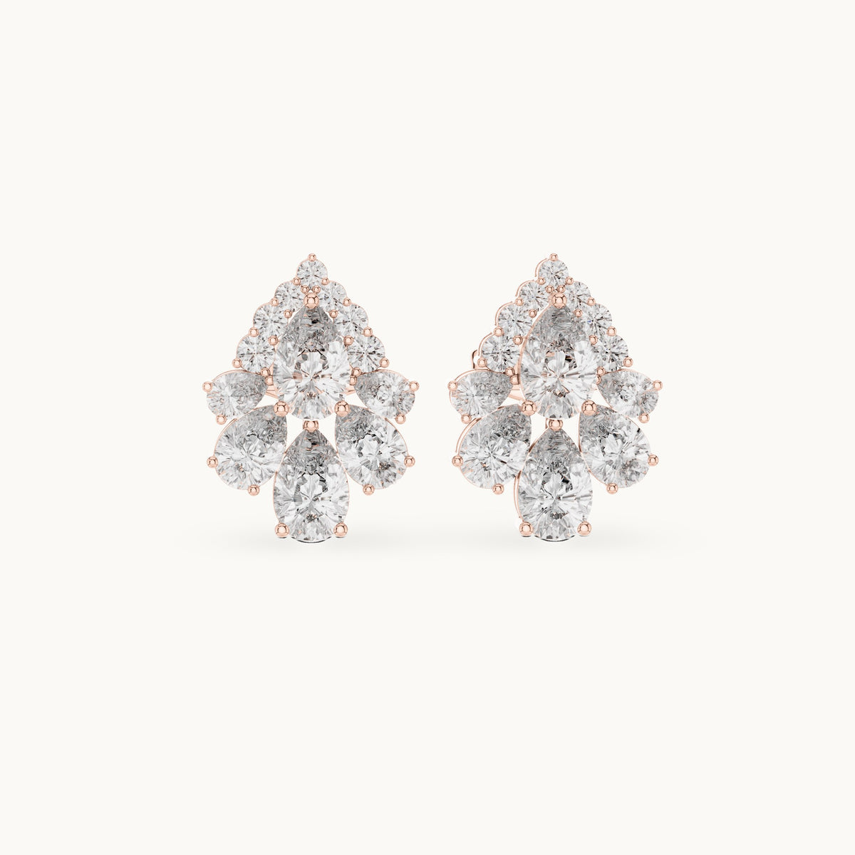 Pear and round lab-grown diamond teardrop cluster stud earrings in rose gold, 1.97 CT TW, view 4