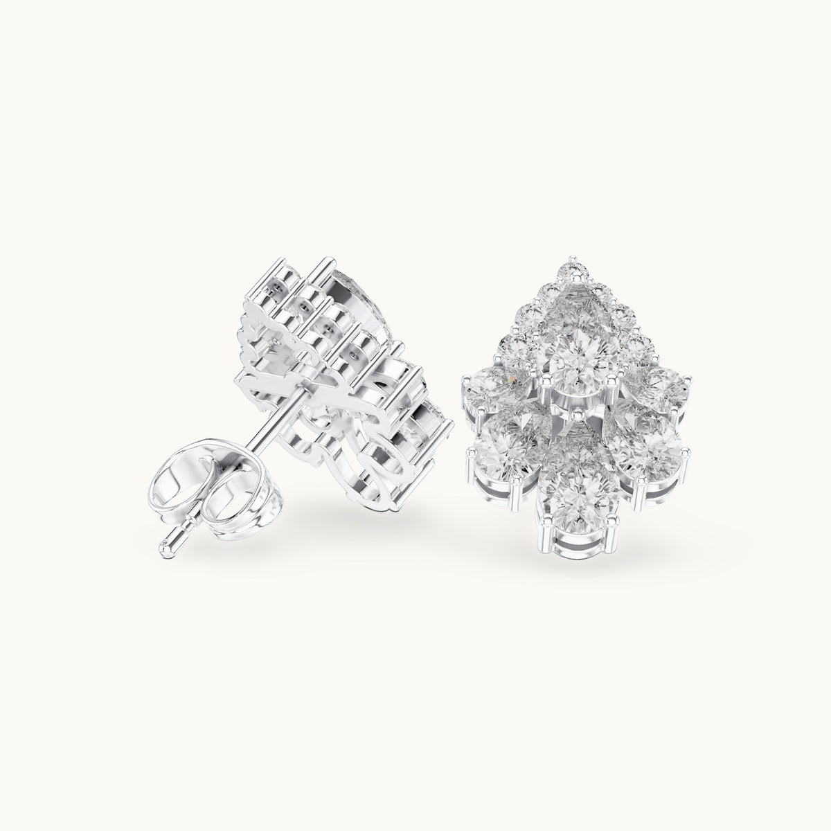 Pear and round lab-grown diamond teardrop cluster stud earrings in white gold, 1.97 CT TW, view 1
