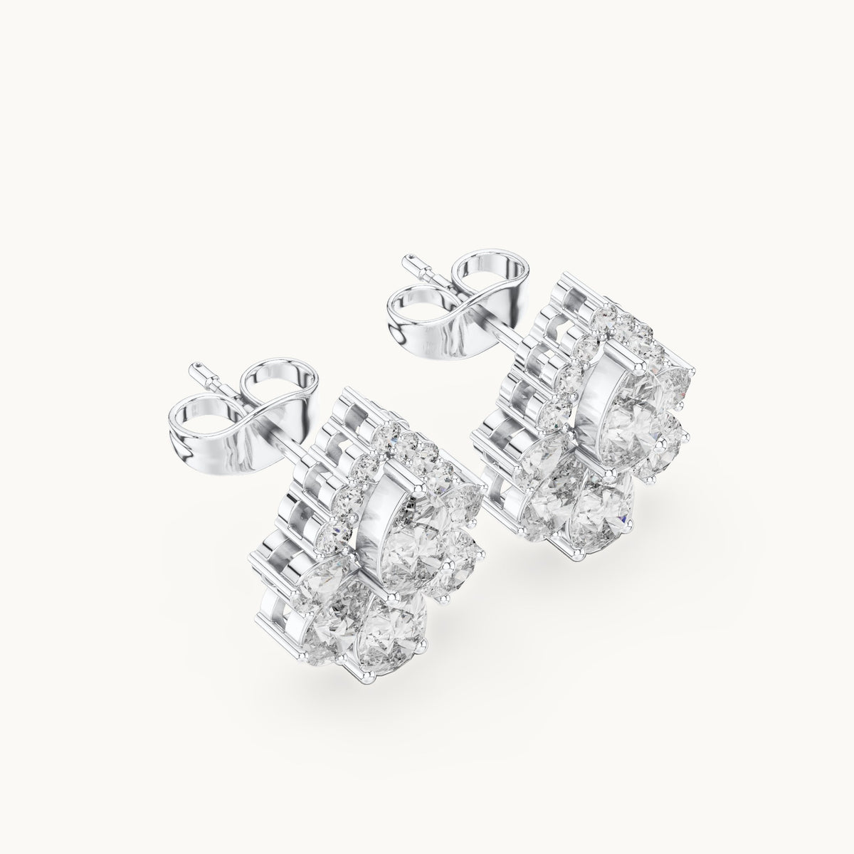 Pear and round lab-grown diamond teardrop cluster stud earrings in white gold, 1.97 CT TW, view 2