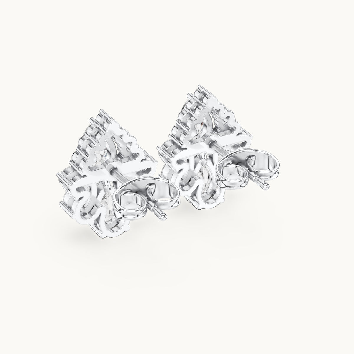 Pear and round lab-grown diamond teardrop cluster stud earrings in white gold, 1.97 CT TW, view 3