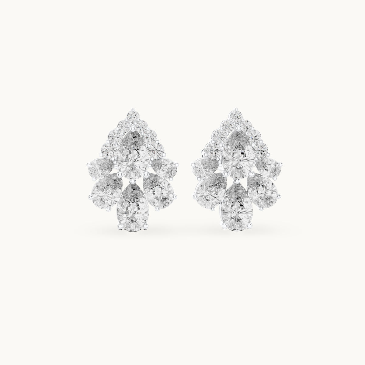 Pear and round lab-grown diamond teardrop cluster stud earrings in white gold, 1.97 CT TW, view 4