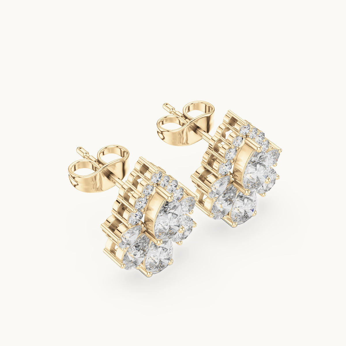 Pear and round lab-grown diamond teardrop cluster stud earrings in yellow gold, 1.97 CT TW, view 2