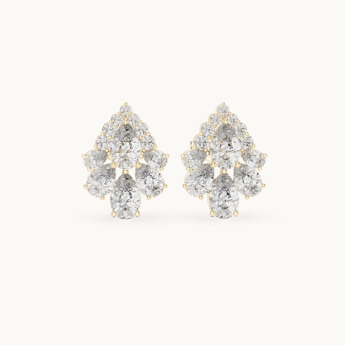 Pear and round lab-grown diamond teardrop cluster stud earrings in yellow gold, 1.97 CT TW, view 4