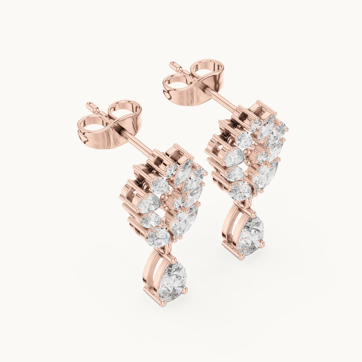 Pear, marquise and round lab-grown diamond cluster drop earrings in rose gold, 1.18 CT TW, view 2