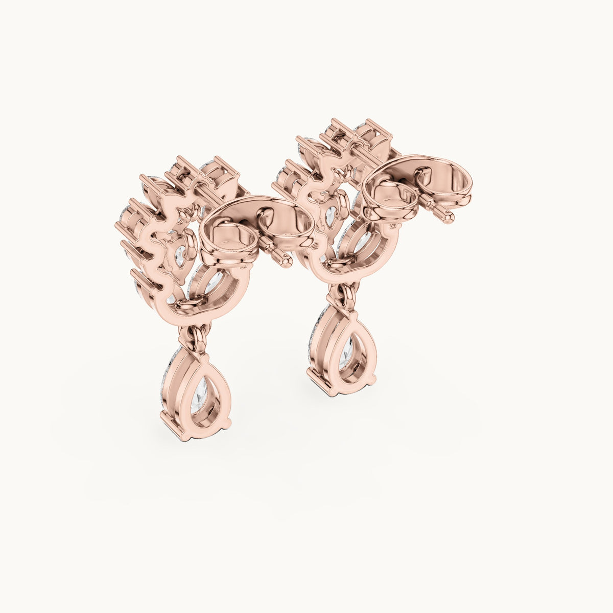 Pear, marquise and round lab-grown diamond cluster drop earrings in rose gold, 1.18 CT TW, view 3