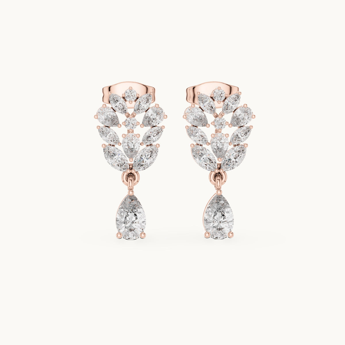 Pear, marquise and round lab-grown diamond cluster drop earrings in rose gold, 1.18 CT TW, view 4