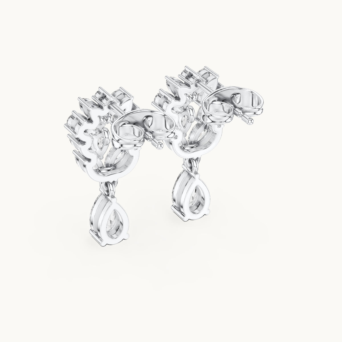 Pear, marquise and round lab-grown diamond cluster drop earrings in white gold, 1.18 CT TW, view 3
