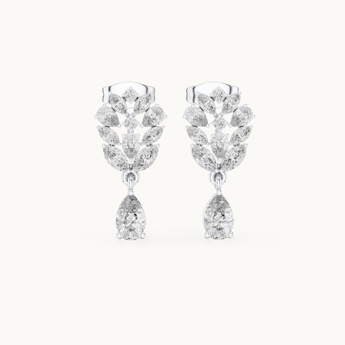 Pear, marquise and round lab-grown diamond cluster drop earrings in white gold, 1.18 CT TW, view 4