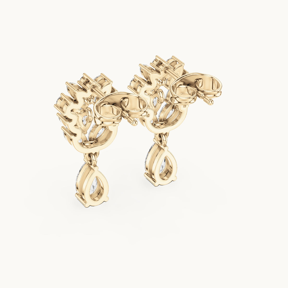 Pear, marquise and round lab-grown diamond cluster drop earrings in yellow gold, 1.18 CT TW, view 3