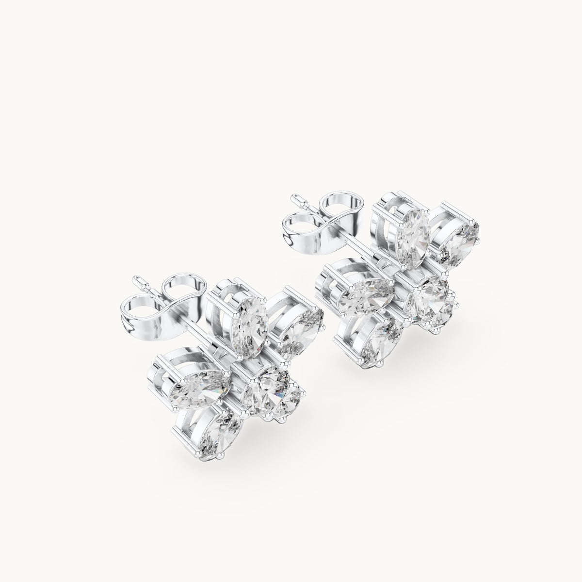Oval and round lab-grown diamond flower stud earrings in white gold, 2.31 CT TW, view 2