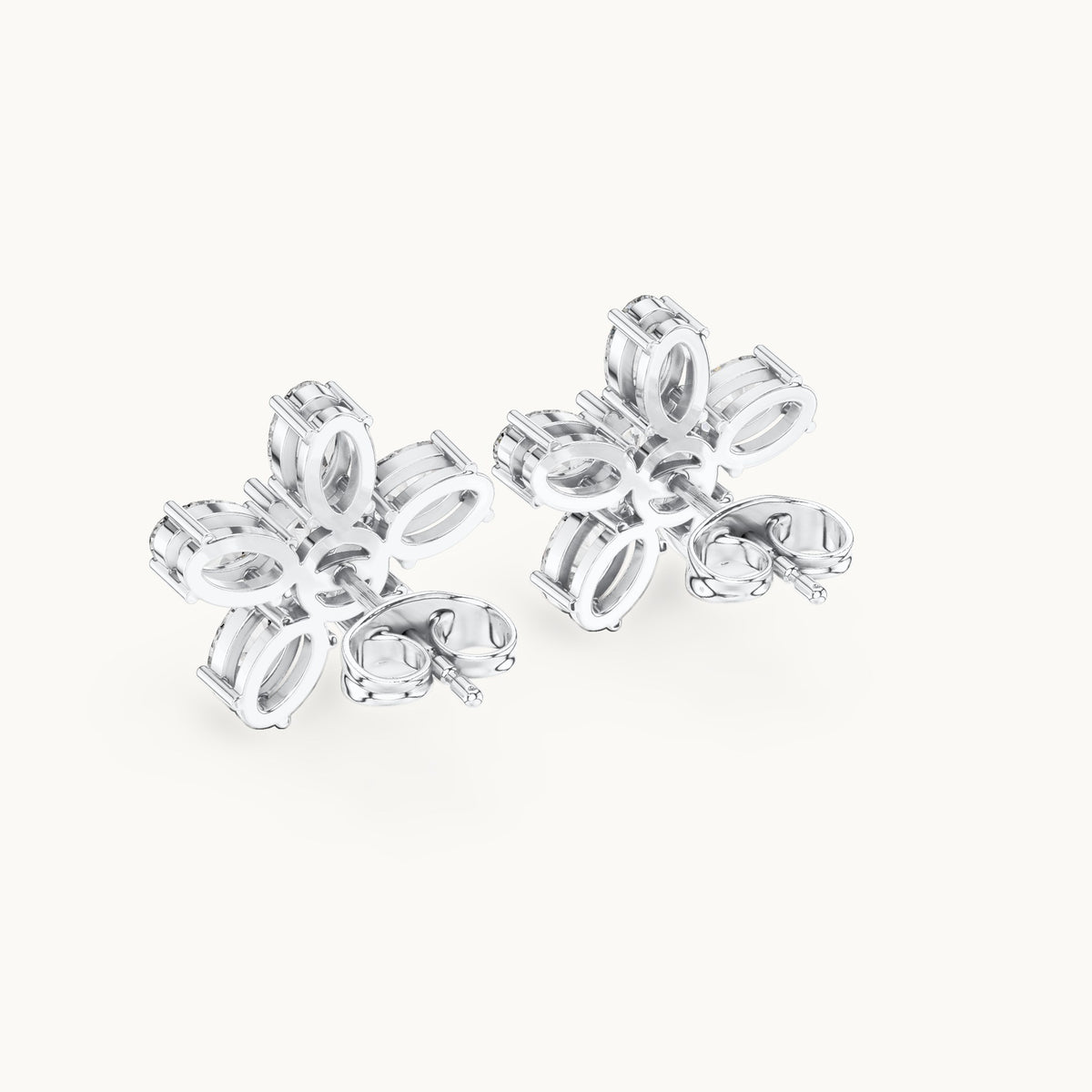 Oval and round lab-grown diamond flower stud earrings in white gold, 2.31 CT TW, view 3