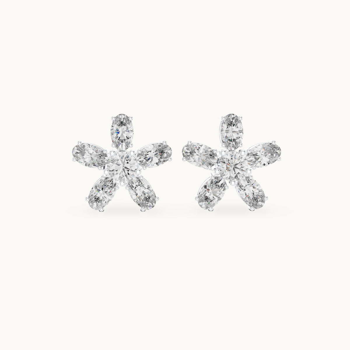 Oval and round lab-grown diamond flower stud earrings in white gold, 2.31 CT TW, view 4