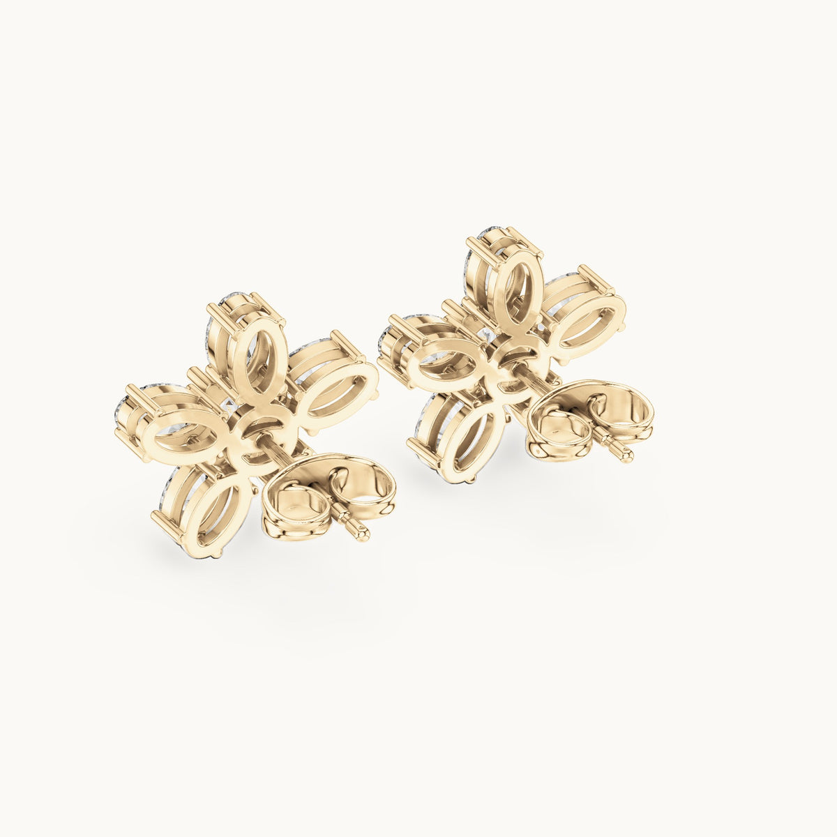 Oval and round lab-grown diamond flower stud earrings in yellow gold, 2.31 CT TW, view 3
